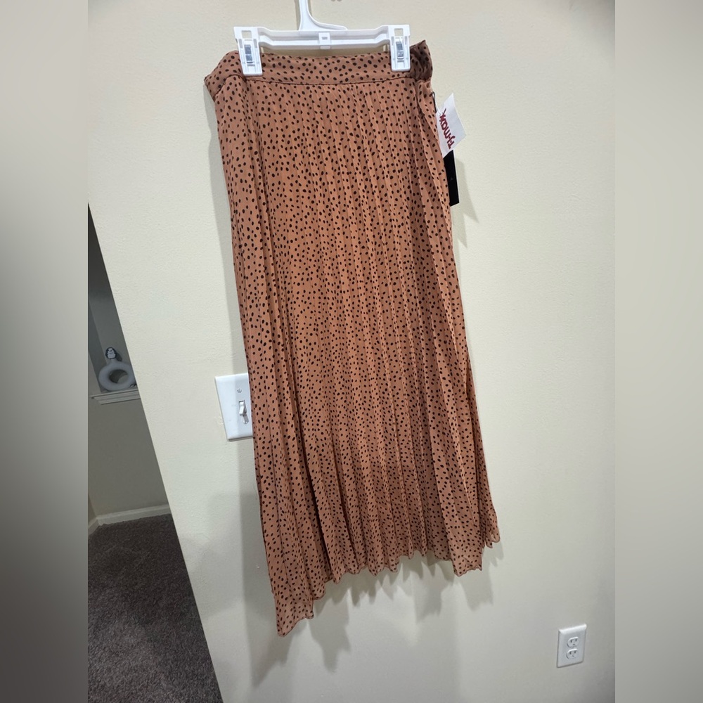 T.J.Maxx Tan Skirt with Black Dots